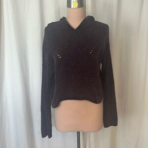 Garage Cropped Hooded Purple Pullover Sweater